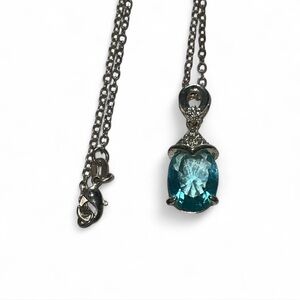 Simulated Aquamarine 925 Sterling Silver Necklace Light Blue with Cubic Zirconia